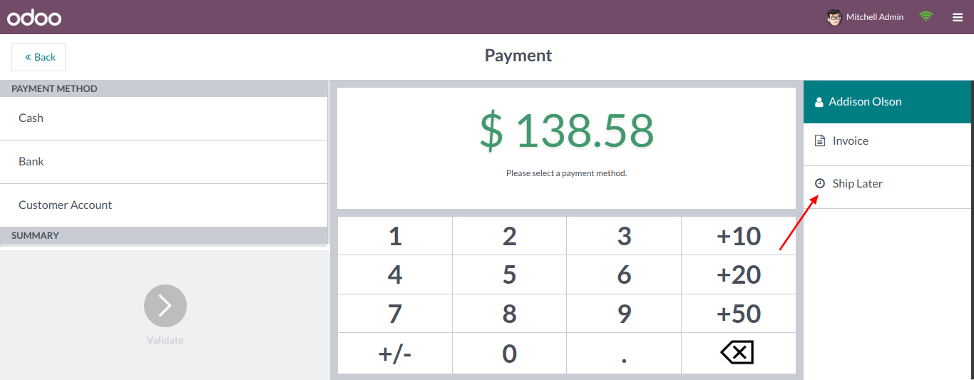 ship later tab in odoo pos system