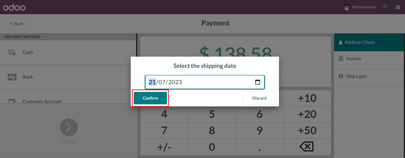 option to select shipping date in odoo pos
