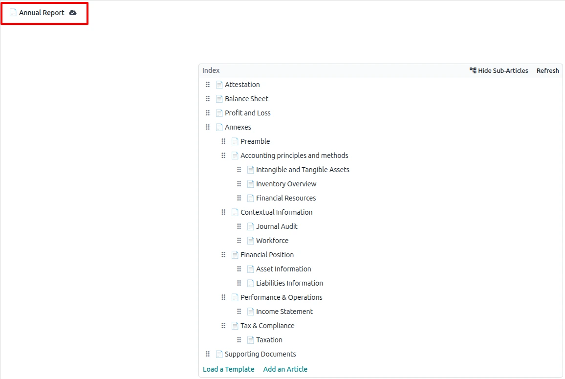 Odoo 20 Annual Report Layout using company document design