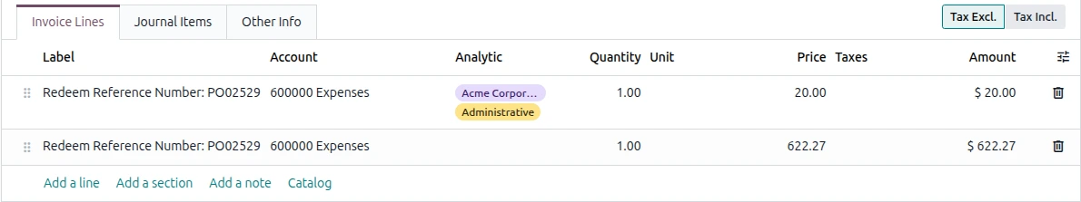 Odoo 20 Bill Line Prediction suggesting vendor bill details