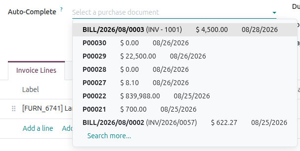 Odoo 20 enhanced purchase order matching for vendor bills