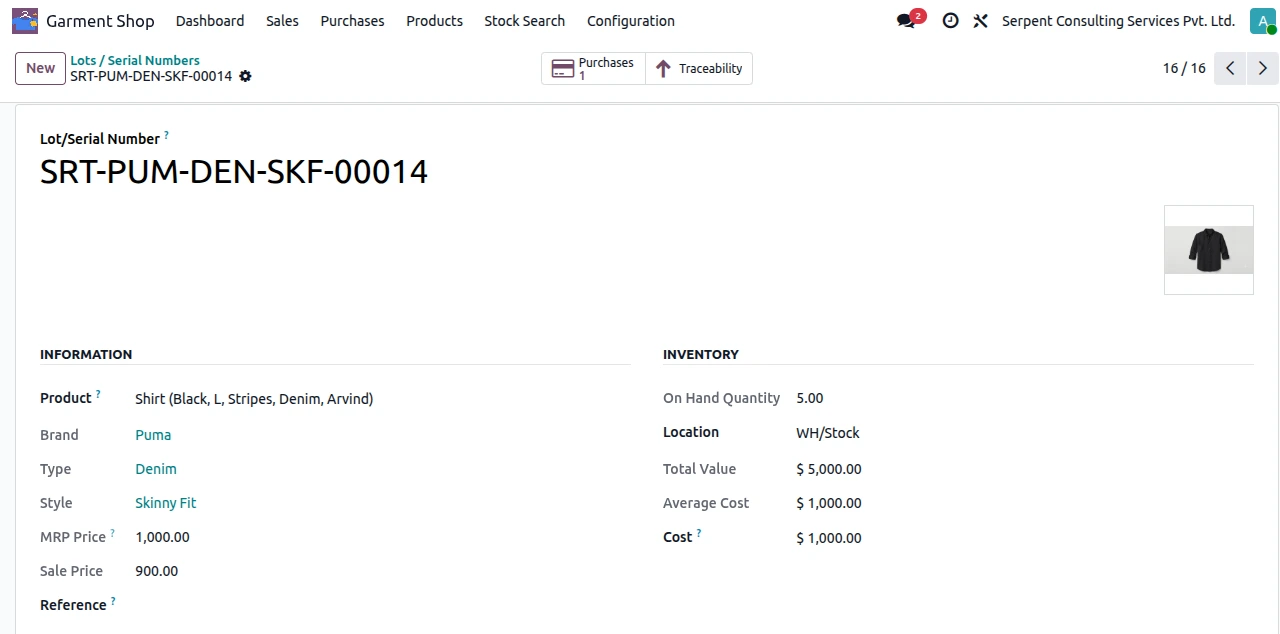The lot form automatically captures Brand, Type, Style and pricing for every batch.