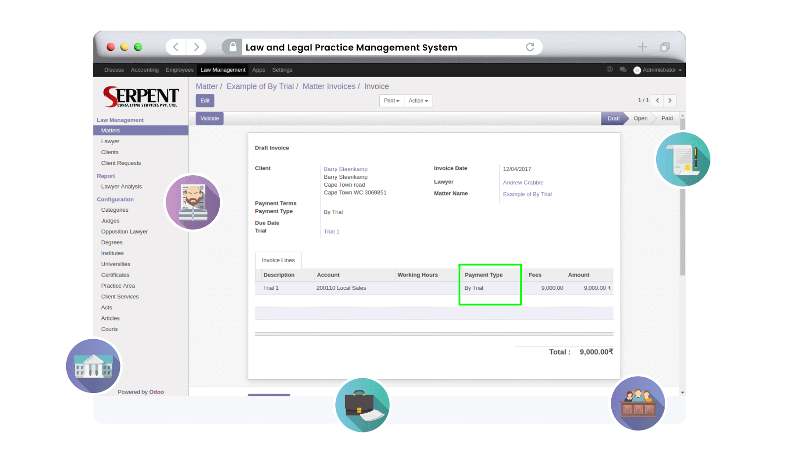 Law and Legal Management ERP system | SerpentCS