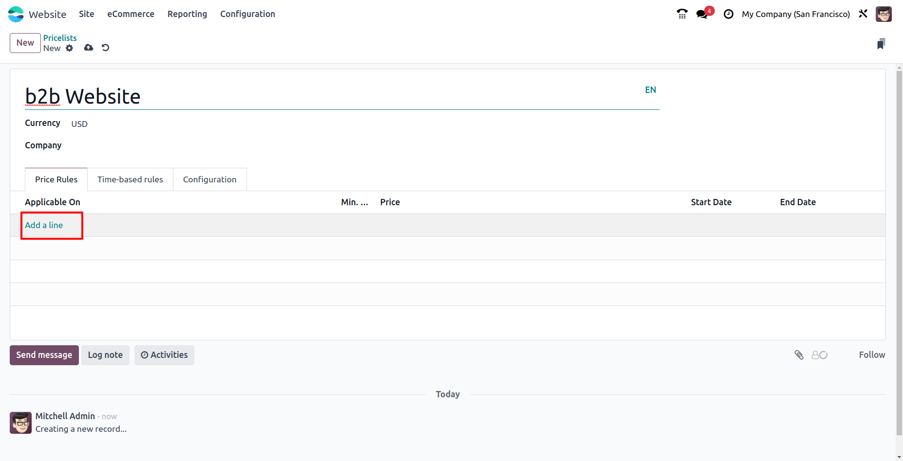 odoo ecommerce price rules and list for second website