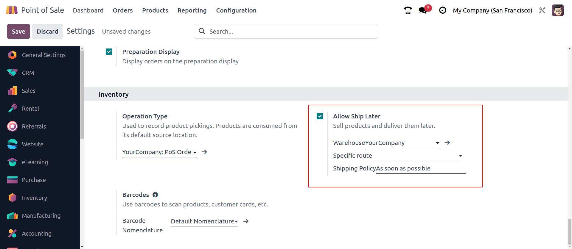 "Allow Ship Later" Feature In Odoo 17 POS