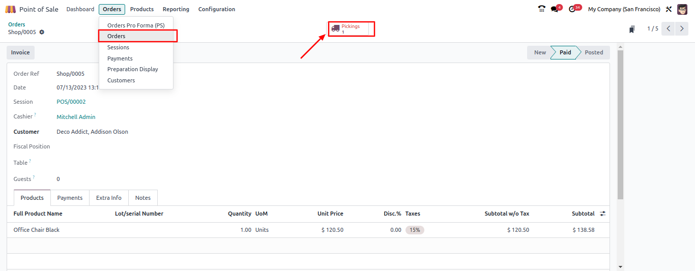 orders in pos system