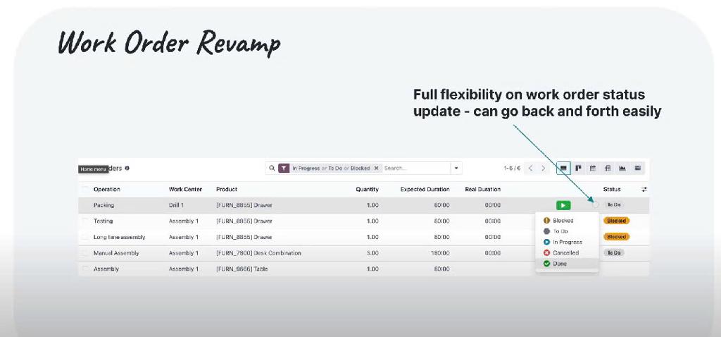 work order revamp - odoo 19 features